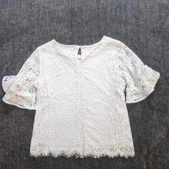 Nanette Brilliant White Ruffle Sleeve Floral Lace Blouse - Picture 5 of 10